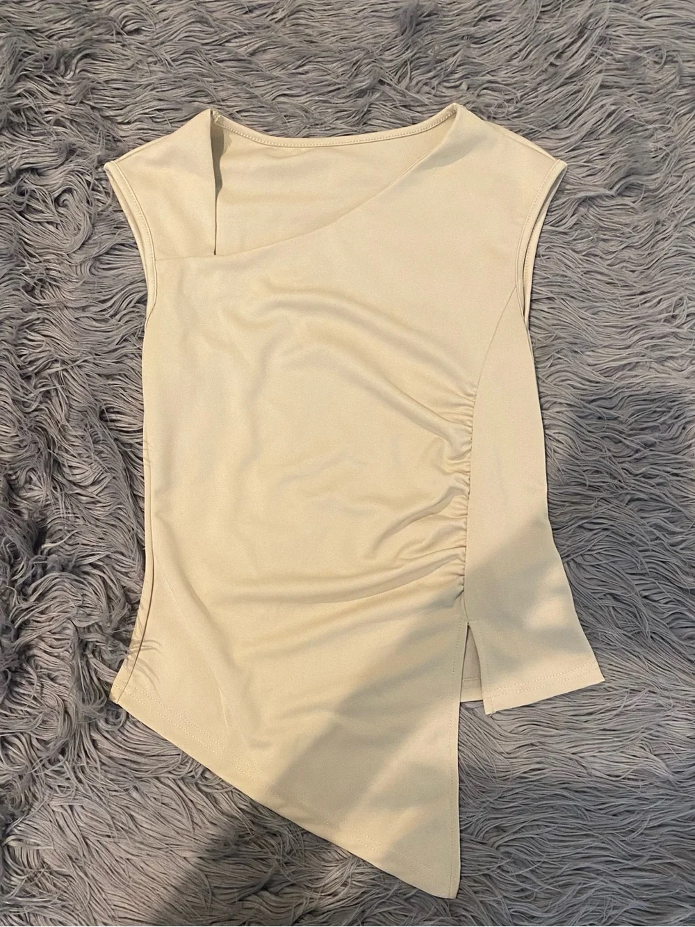 Asymmetric Cream Sleeveless Top (S)